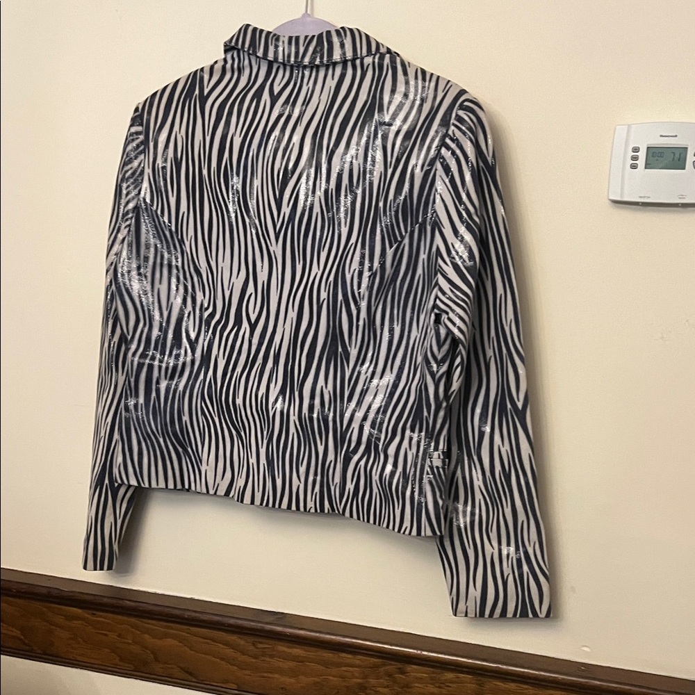 Zebra-Print real Leather Jacket - Black & White - Picture 5 of 5